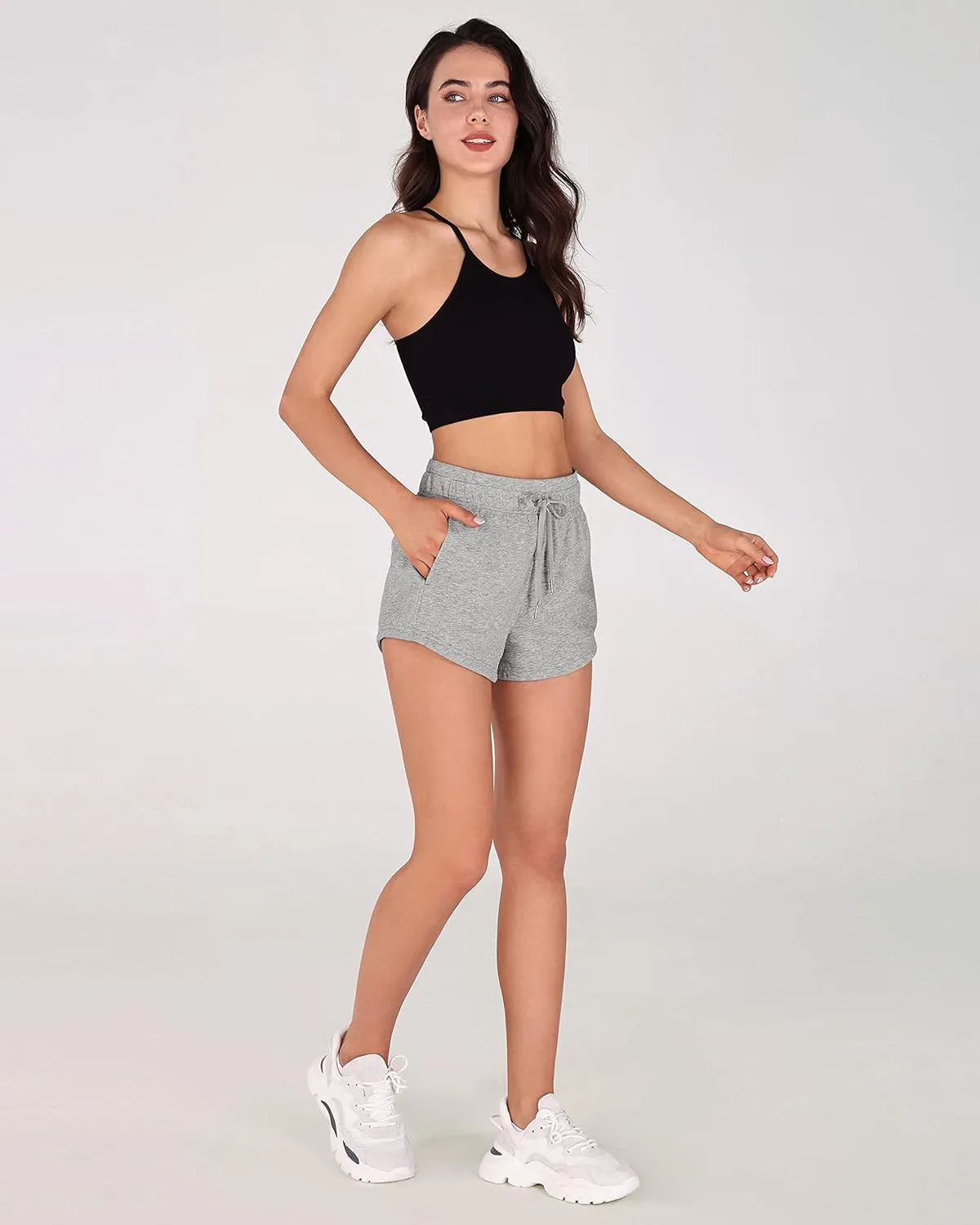 ODODOS Women's Sweat Shorts with Pockets Cotton French Terry Drawstring Summer Workout Casual Lounge Shorts