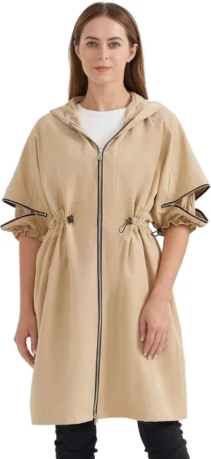Orolay Women's Half Sleeve Trench Coat Mid-Length Hooded Coat Zipper Closure