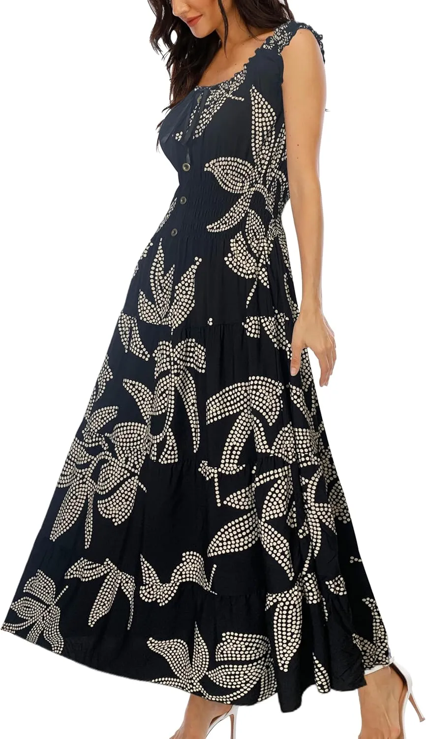 OSTOO Women's 2025 Summer Boho Floral Print Tiered Casual Flowy Long Maxi Dress