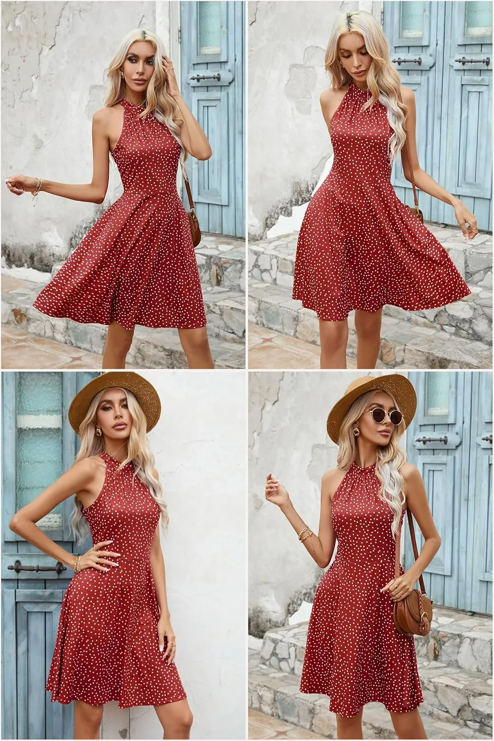 OUGES Women's Halter Neck Floral Summer Casual Sundress