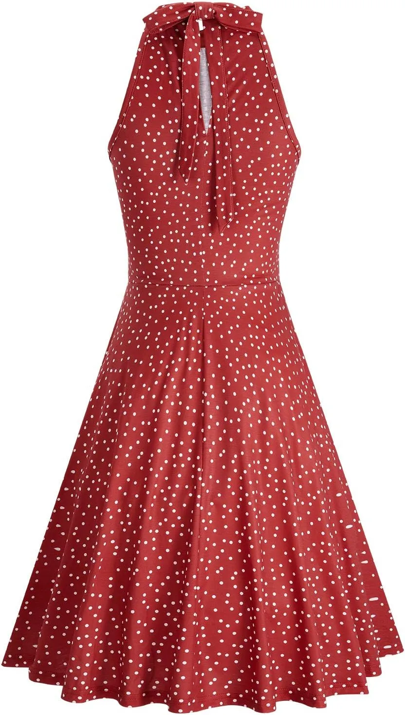 OUGES Women's Halter Neck Floral Summer Casual Sundress