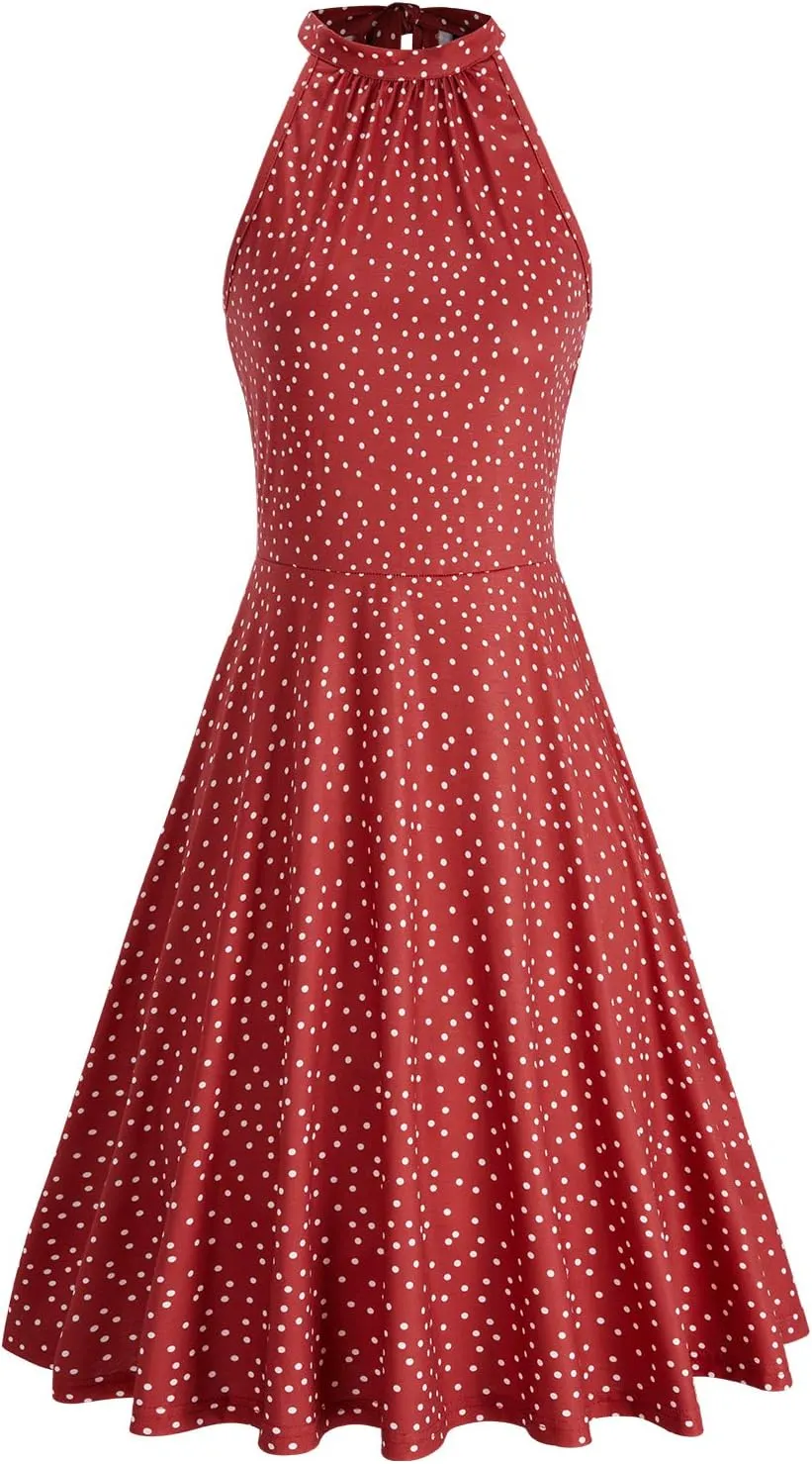 OUGES Women's Halter Neck Floral Summer Casual Sundress