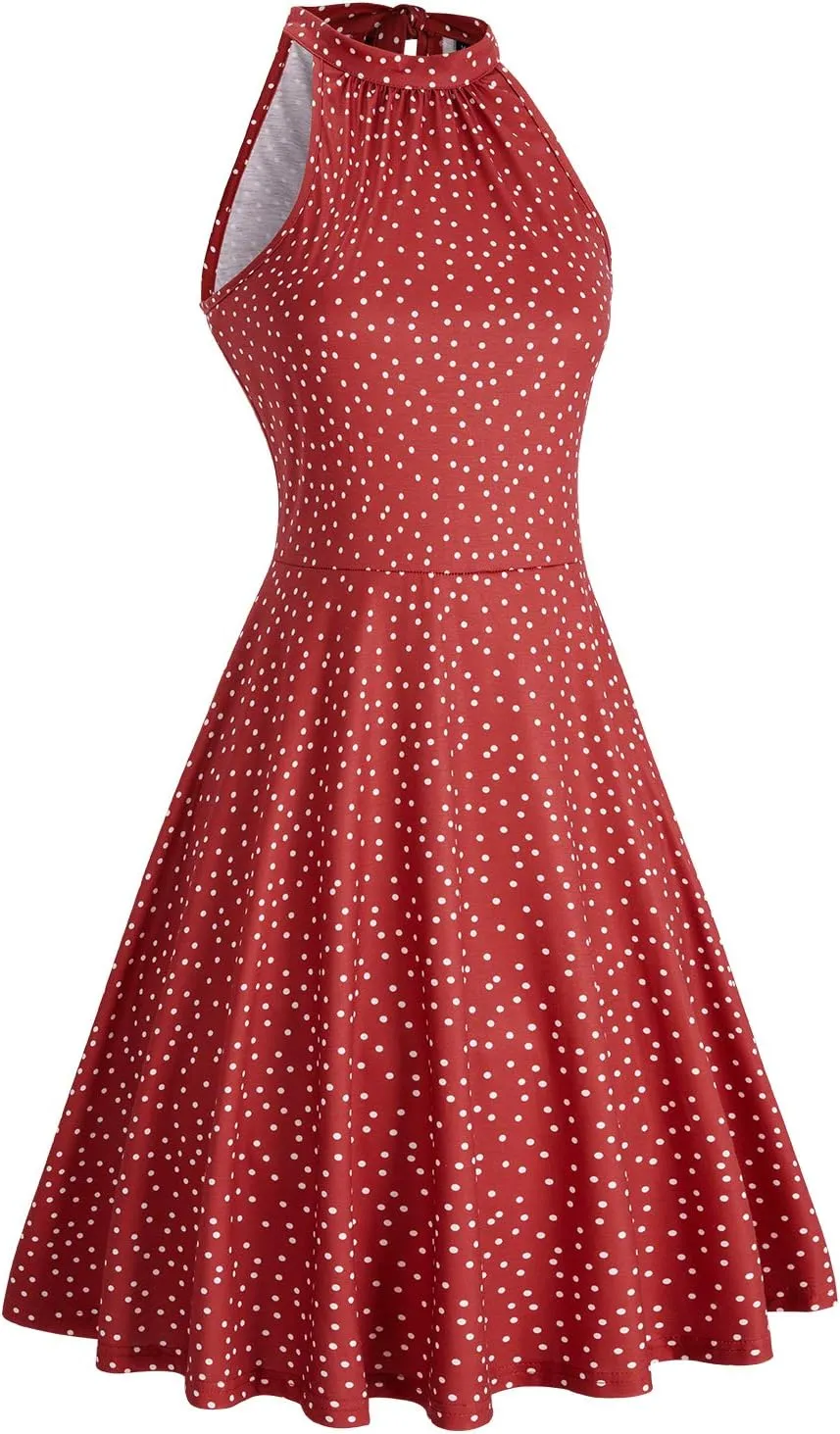 OUGES Women's Halter Neck Floral Summer Casual Sundress