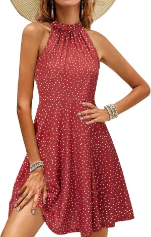 OUGES Women's Halter Neck Floral Summer Casual Sundress