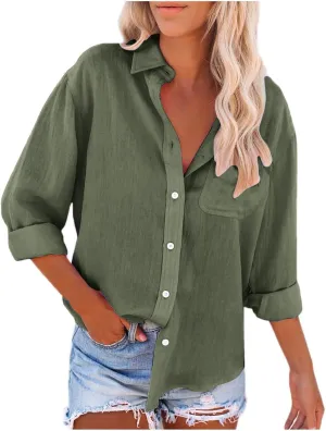 Oversized Tshirts for Women Long Sleeve V Neck Blouses Button Down Plain Shirts Girls Fashion Vacation Beach Tops