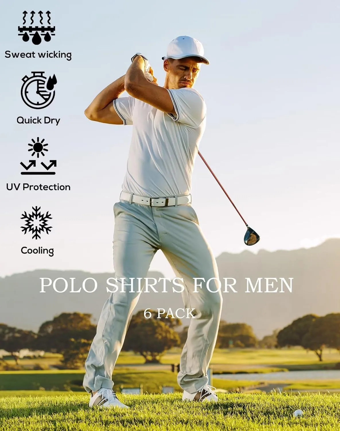 OYGSieg 6 Pack Mens Polo Shirts Performance Short Sleeve Golf Shirt Moisture Wicking Athletic Casual Collared T-Shirt