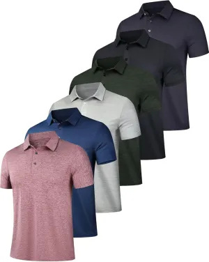 OYGSieg 6 Pack Mens Polo Shirts Performance Short Sleeve Golf Shirt Moisture Wicking Athletic Casual Collared T-Shirt