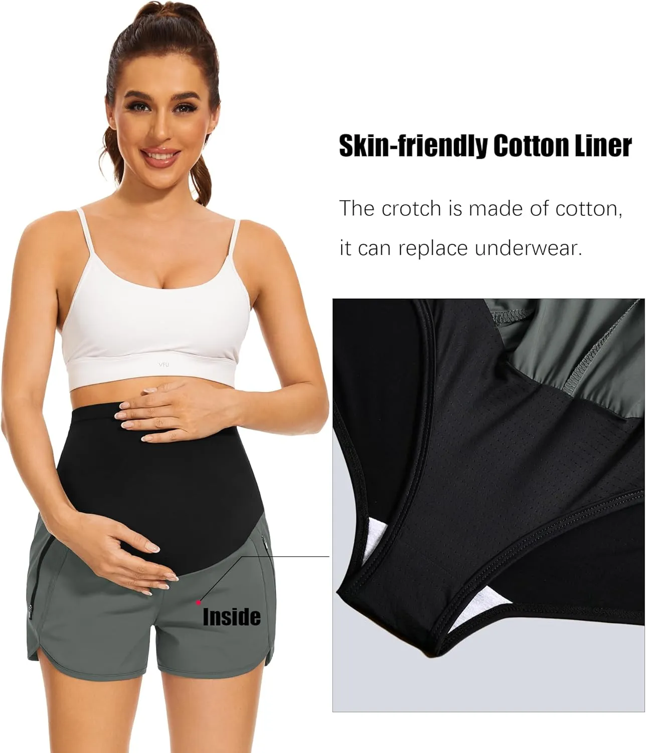 PACBREEZE Women's Maternity Shorts Over Belly Quick Dry Workout Athletic Running Shorts with Zipper Pockets