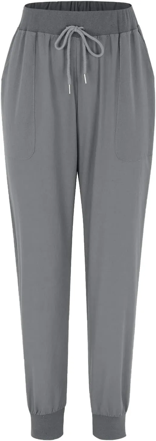 Pants for Women Tapered Leg Elastic Waist Linen Pants Jogger Cotton Linen Trendy Comfy Palazzo Trousers with Pockets