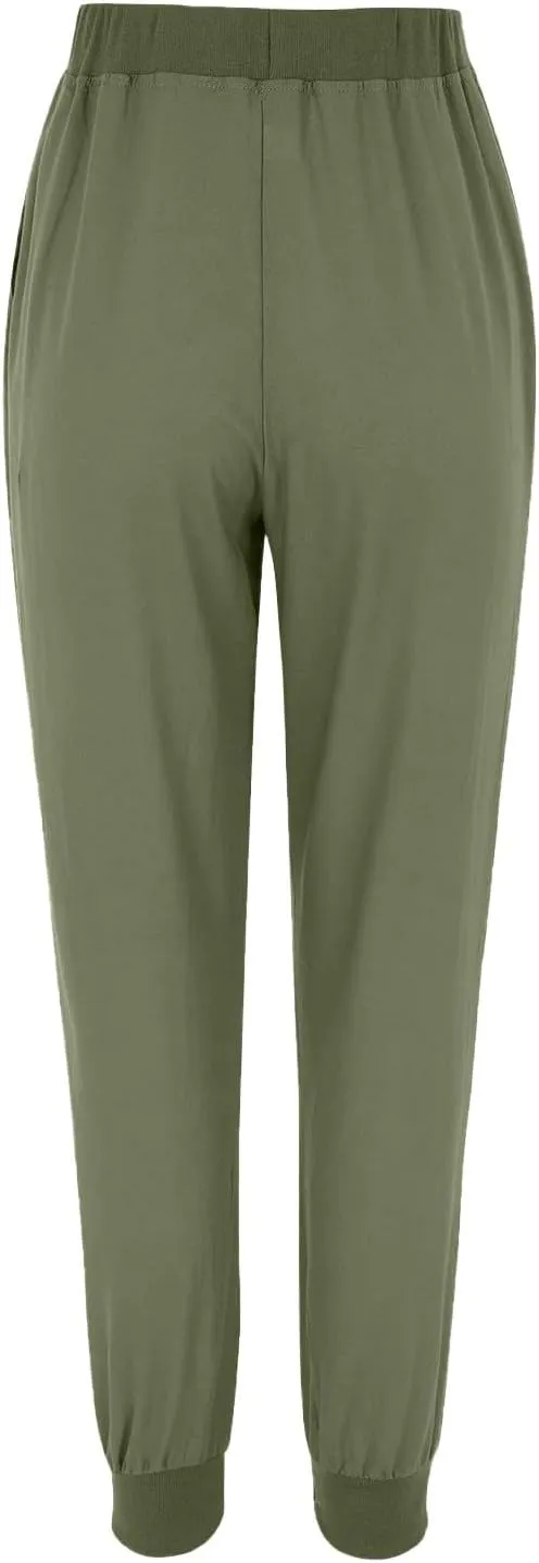 Pants for Women Tapered Leg Elastic Waist Linen Pants Jogger Cotton Linen Trendy Comfy Palazzo Trousers with Pockets