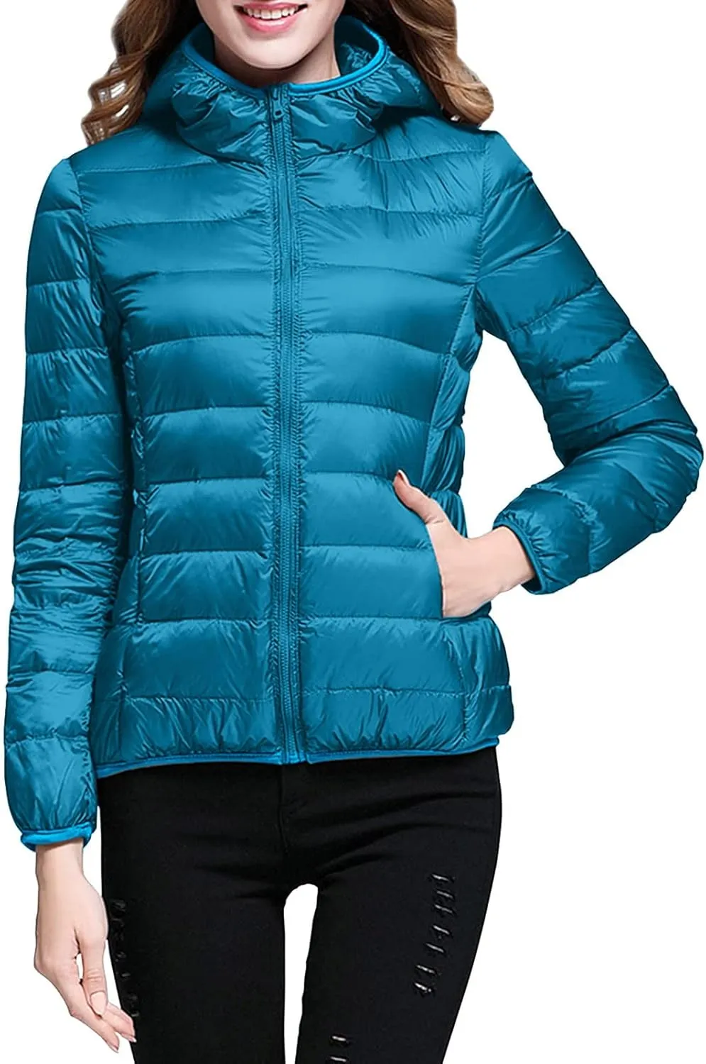 Parkas Long Sleeve Warm Zipper Thickened with Pockets Skimpy Solid Color Casual Hooded Women's Thickened Down Jacket