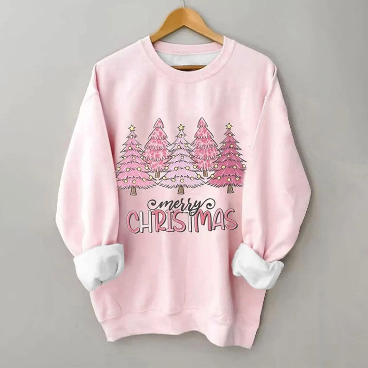 Pink Christmas Sweatshirts for Women Funny Cute Gnomes Santa Oversized Long Sleeve Shirts Vacation Pullovers Xmas Gift