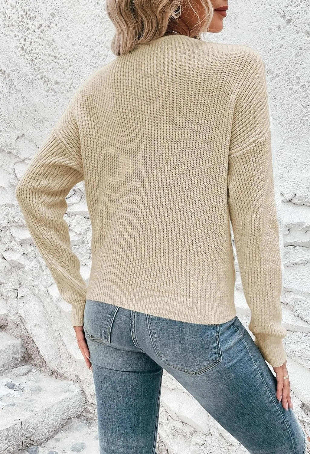 Pink Queen Women's 2024 Casual Pullover Sweaters Sexy V Neck Long Sleeve Twist Knot Cropped Knit Sweater Tops