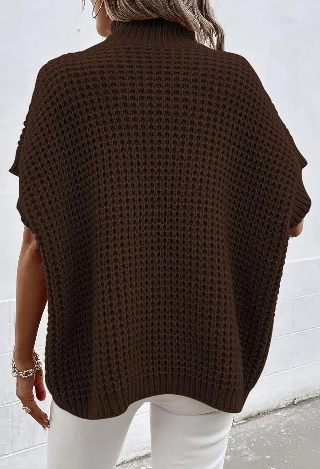 Pink Queen Women's Mock Neck Batwing Short Sleeve Loose Oversized Knit Pullover Sweater Jumper Tops
