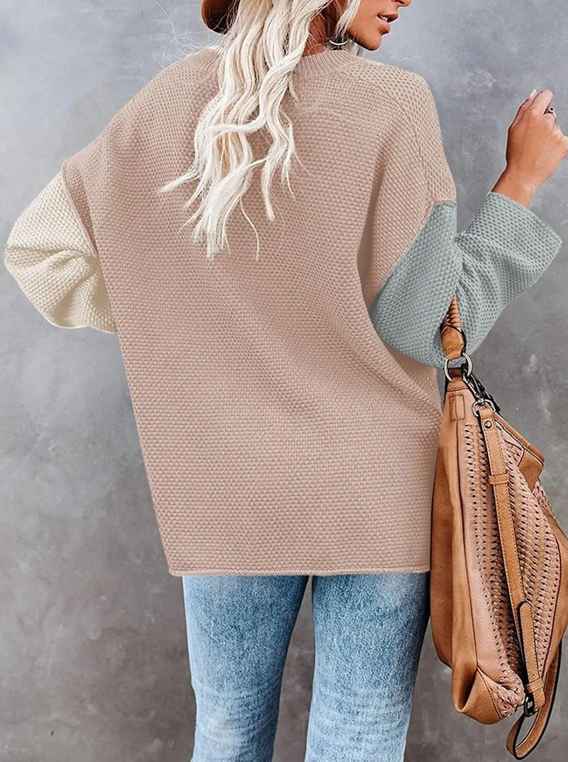 Pink Queen Women's V Neck Button Sweater Oversized Batwing Long Sleeve Henley Pullover Knit Jumper Top