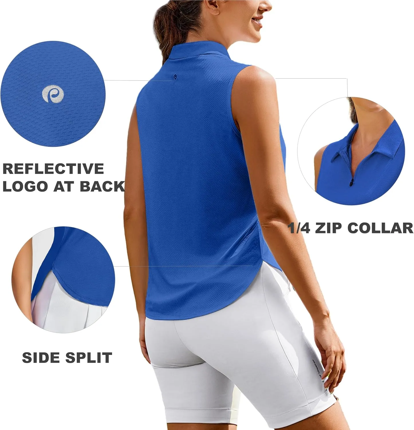 PINSPARK Women Golf Shirts Sleeveless UPF 50  Tennis Polo V-Neck Quick Dry Athletic T Shirt 1/4 Zip Collar Workout Tank Top