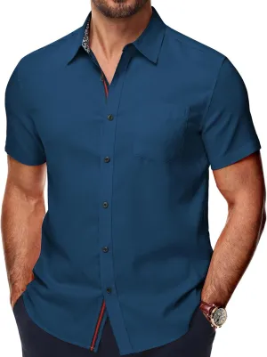 PJ PAUL JONES Mens Button Down Short Sleeve Shirt Casual Wrinkle Free Dress Shirt Summer Shirts with Pocket
