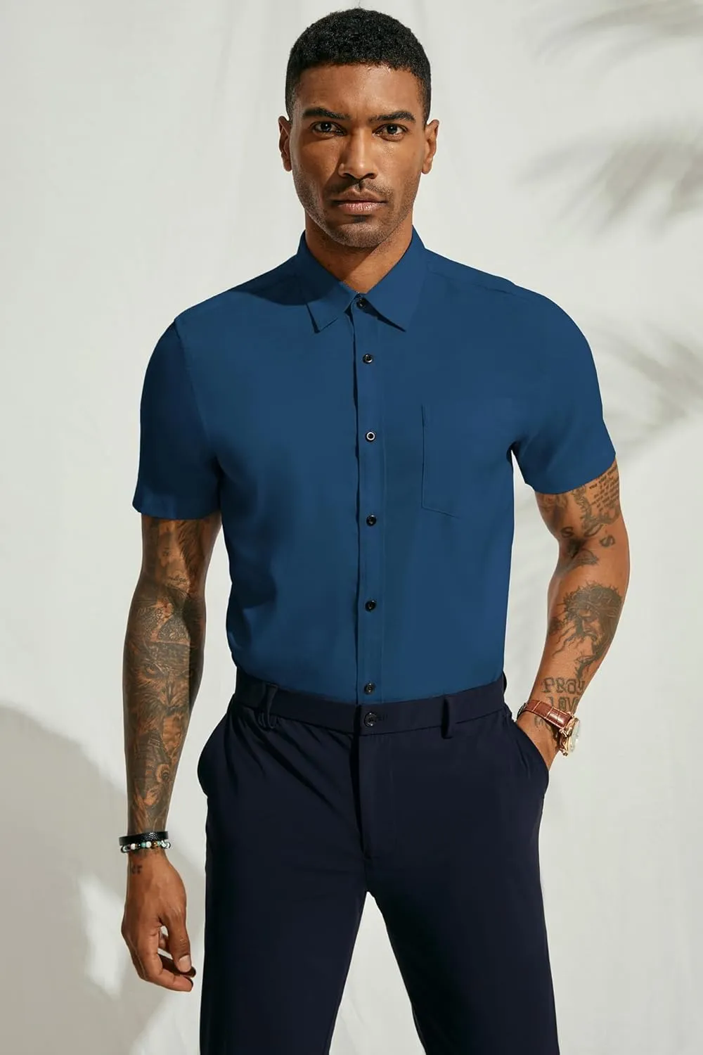 PJ PAUL JONES Mens Button Down Short Sleeve Shirt Casual Wrinkle Free Dress Shirt Summer Shirts with Pocket