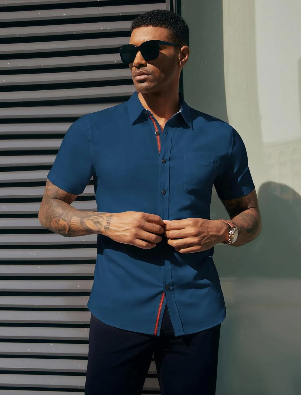 PJ PAUL JONES Mens Button Down Short Sleeve Shirt Casual Wrinkle Free Dress Shirt Summer Shirts with Pocket