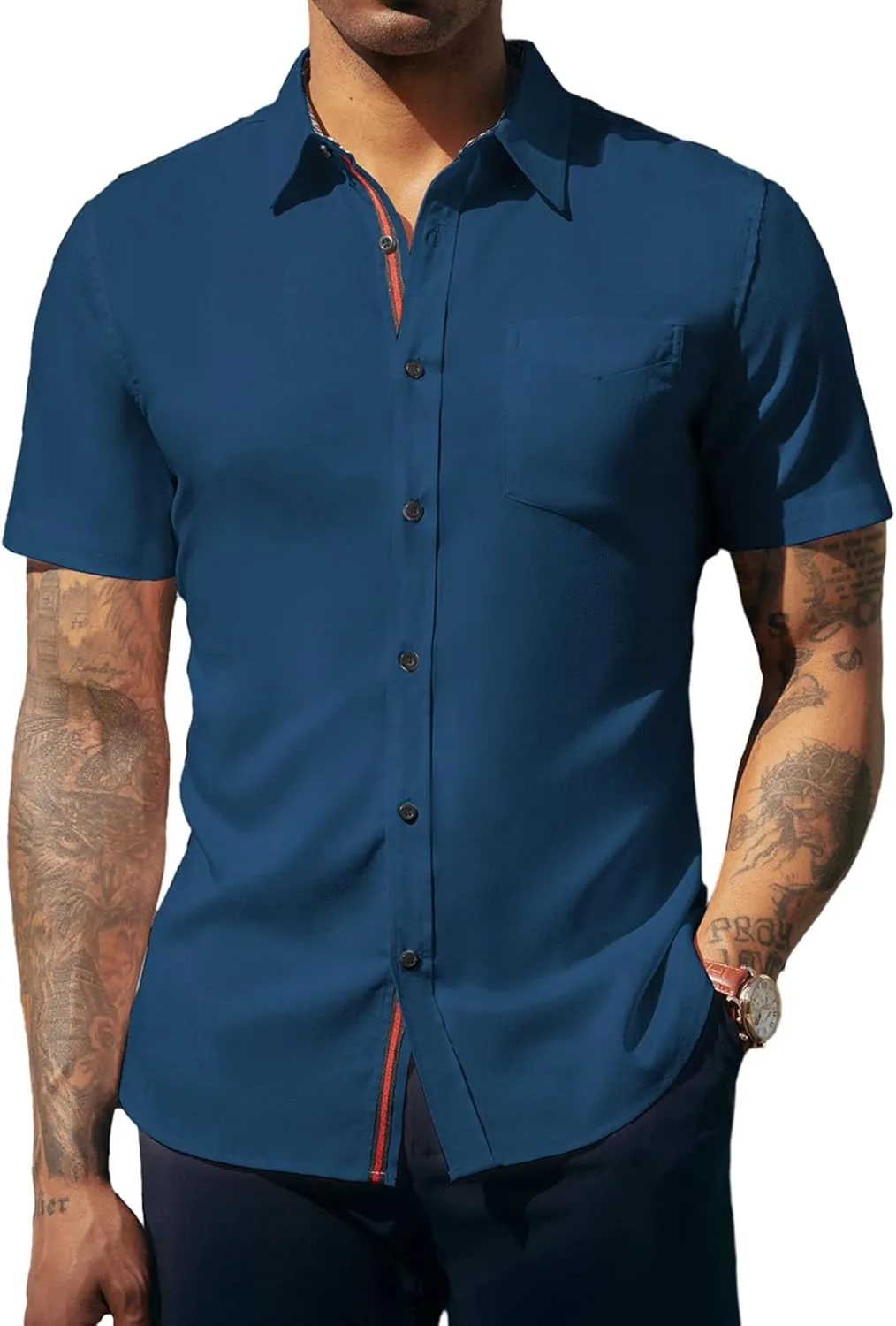 PJ PAUL JONES Mens Button Down Short Sleeve Shirt Casual Wrinkle Free Dress Shirt Summer Shirts with Pocket