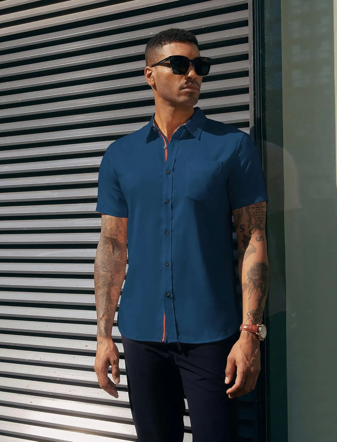 PJ PAUL JONES Mens Button Down Short Sleeve Shirt Casual Wrinkle Free Dress Shirt Summer Shirts with Pocket