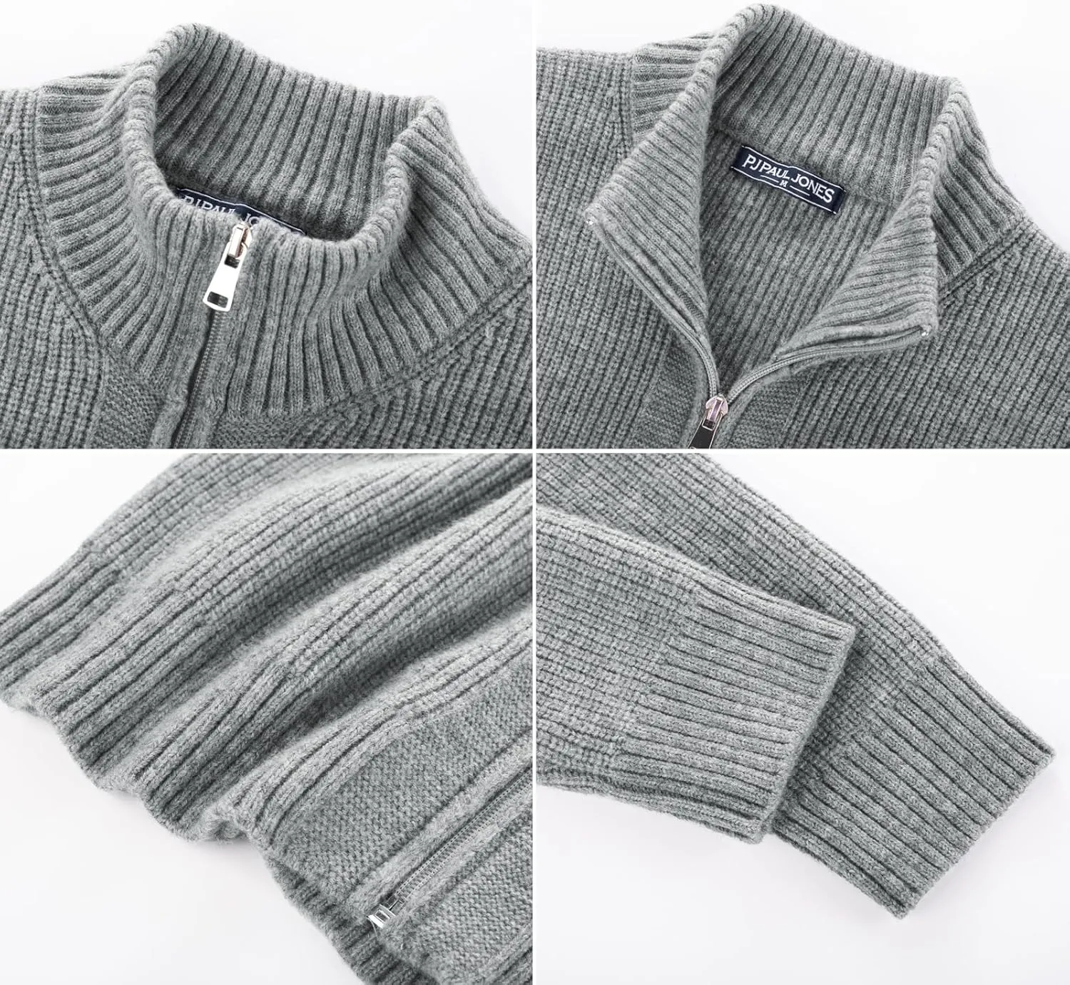 PJ PAUL JONES Mens Full Zip Cardigan Sweater Casual Ribbed Knitted Sweater for Men