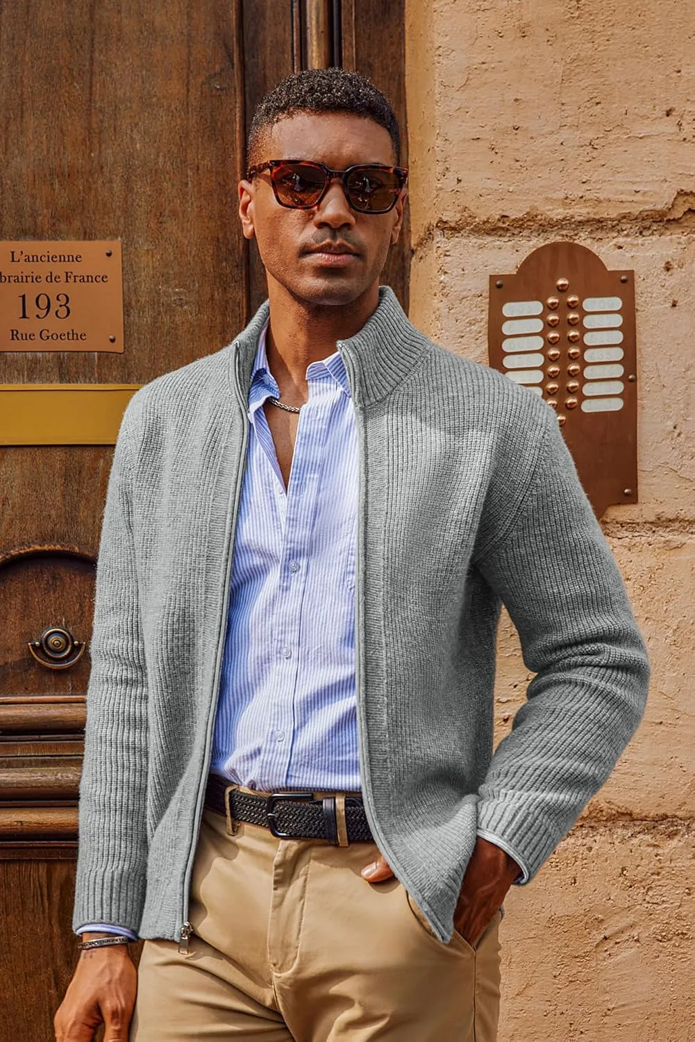 PJ PAUL JONES Mens Full Zip Cardigan Sweater Casual Ribbed Knitted Sweater for Men