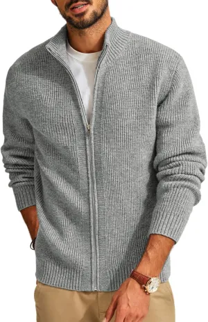 PJ PAUL JONES Mens Full Zip Cardigan Sweater Casual Ribbed Knitted Sweater for Men