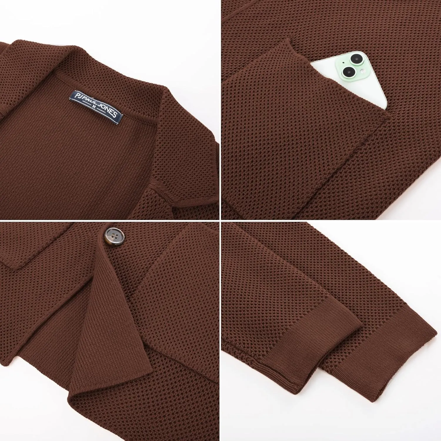 PJ PAUL JONES Mens Notch Collar Cardigan Sweaters Knit Textured Sweater Button Down Blazer with Pockets
