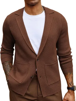 PJ PAUL JONES Mens Notch Collar Cardigan Sweaters Knit Textured Sweater Button Down Blazer with Pockets