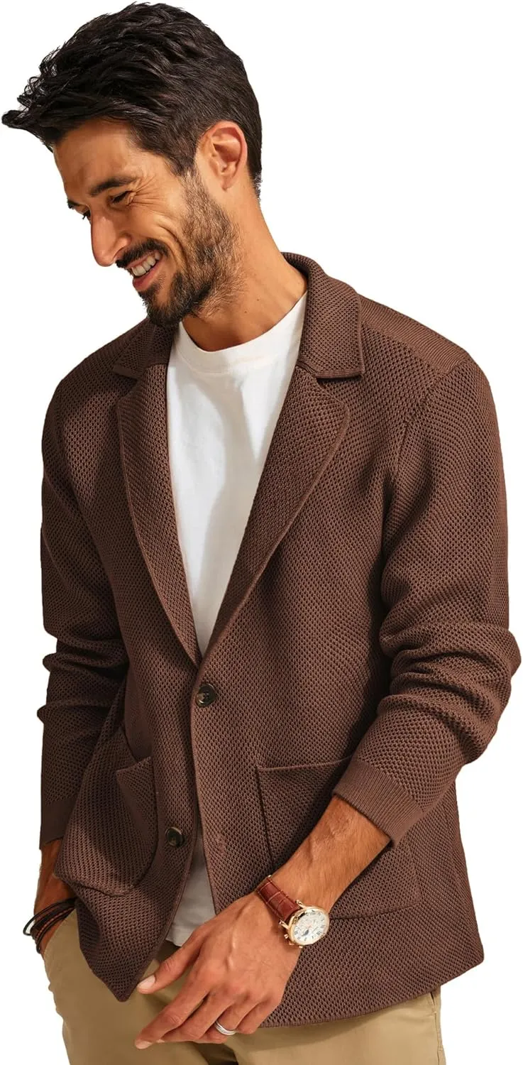 PJ PAUL JONES Mens Notch Collar Cardigan Sweaters Knit Textured Sweater Button Down Blazer with Pockets