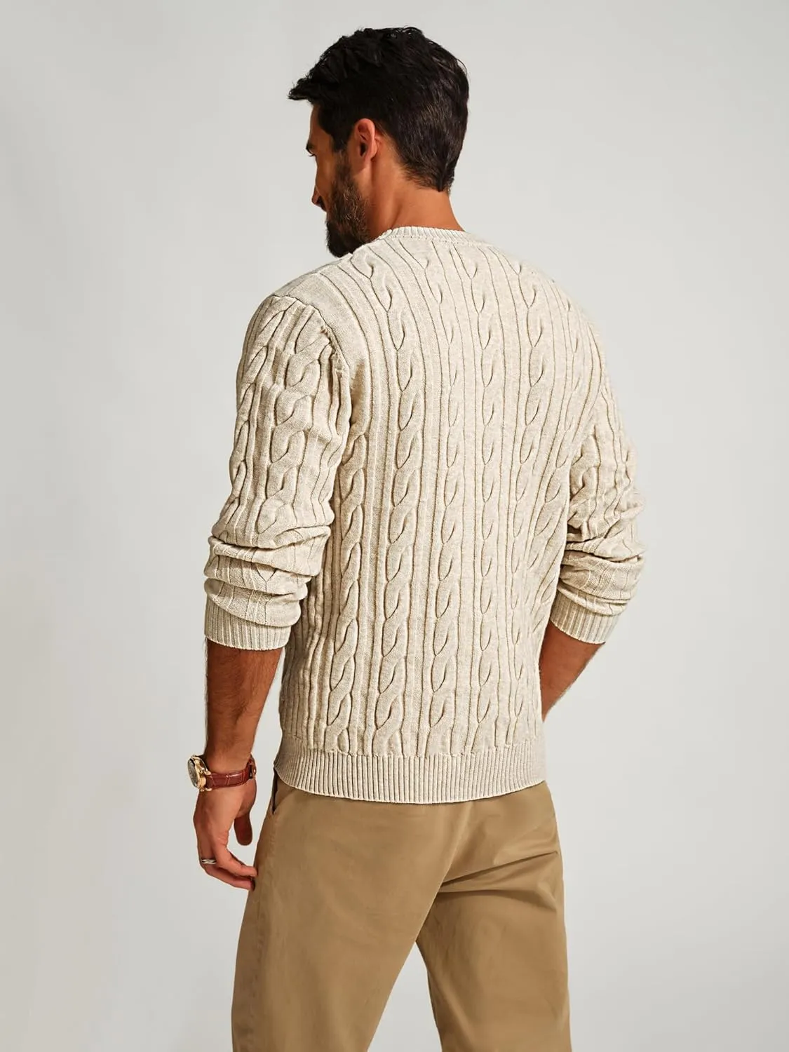 PJ PAUL JONES Mens Sweater Crewneck Cable Knit Pullover Sweater Casual Twist Textured Sweaters