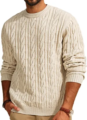 PJ PAUL JONES Mens Sweater Crewneck Cable Knit Pullover Sweater Casual Twist Textured Sweaters