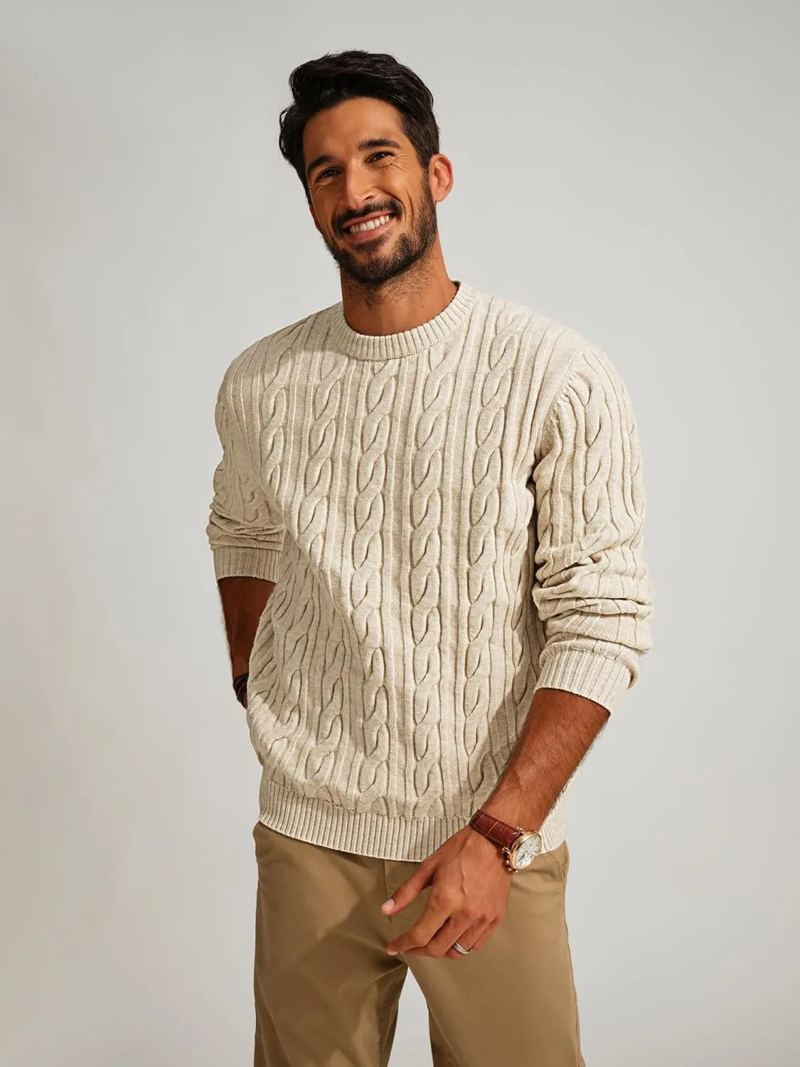 PJ PAUL JONES Mens Sweater Crewneck Cable Knit Pullover Sweater Casual Twist Textured Sweaters