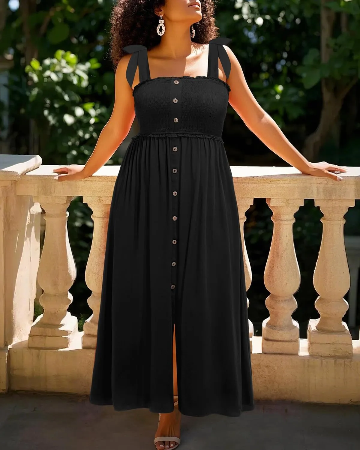 Plus Size Summer Dress - Sun Casual Beach Boho Floral Button Down Long Maxi Sundress