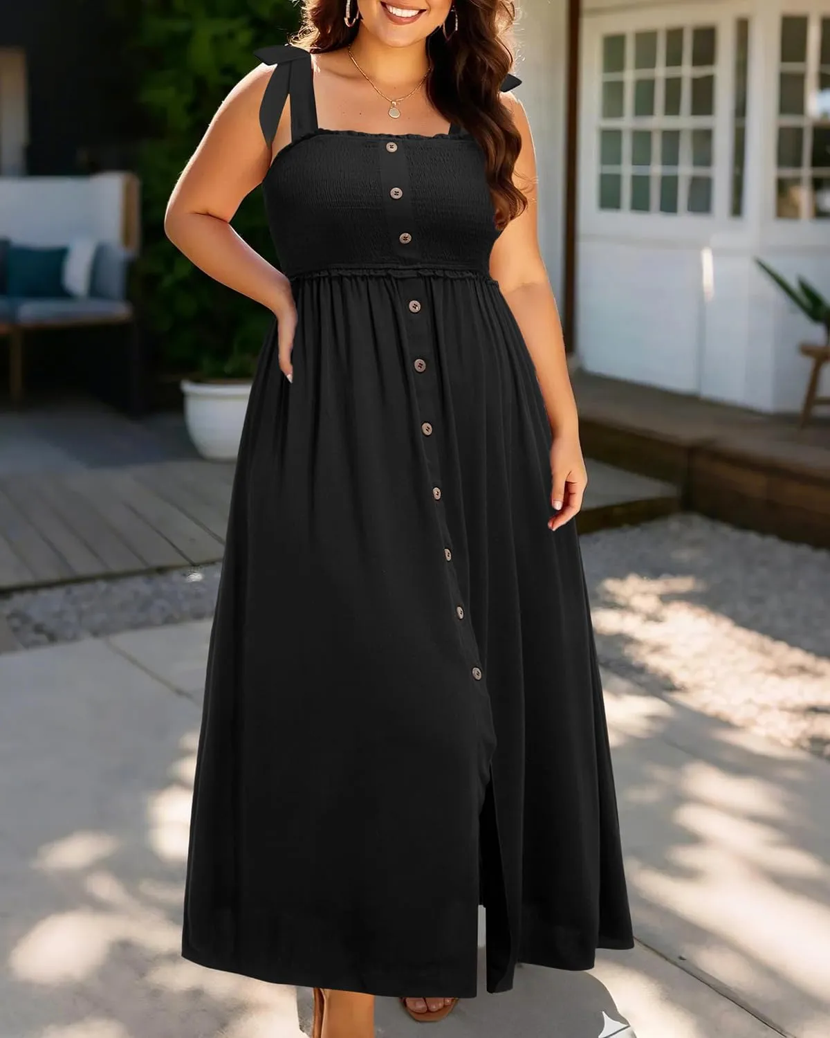 Plus Size Summer Dress - Sun Casual Beach Boho Floral Button Down Long Maxi Sundress