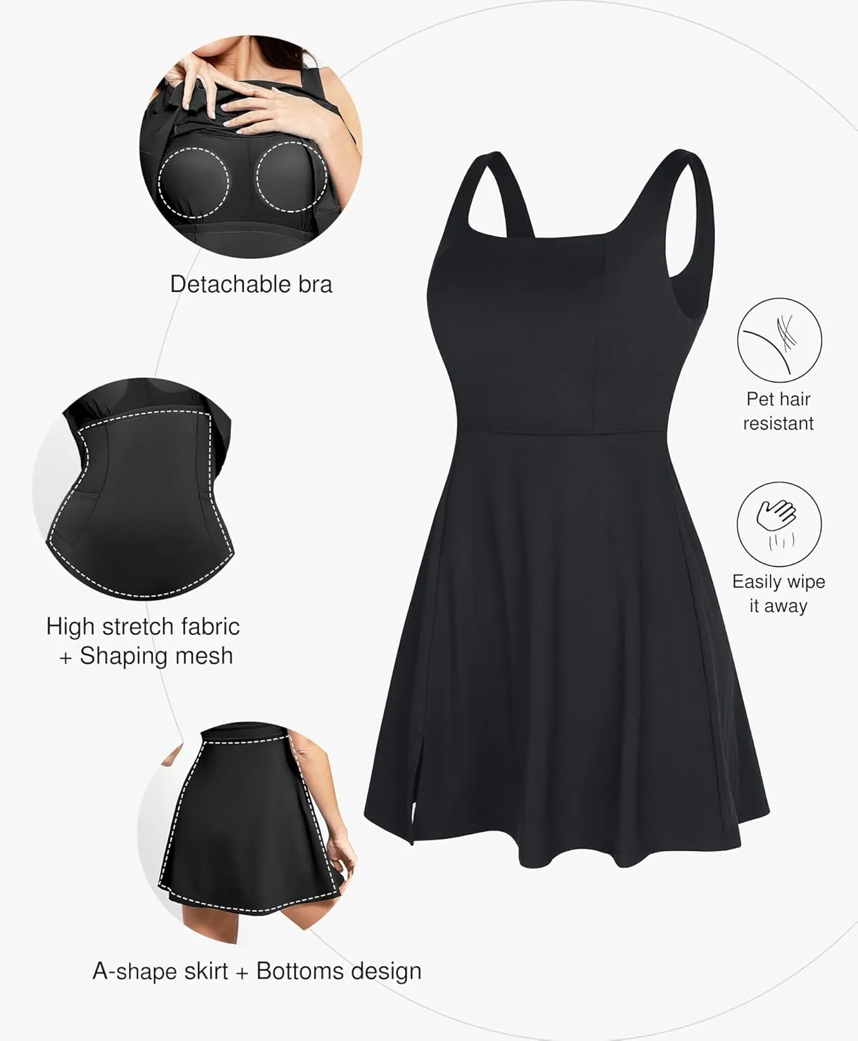 Popilush Shapewear Tennis Dress Athletic Dress for Women Summer Mini Dress with Slit Square Neck Golf Dress Romper