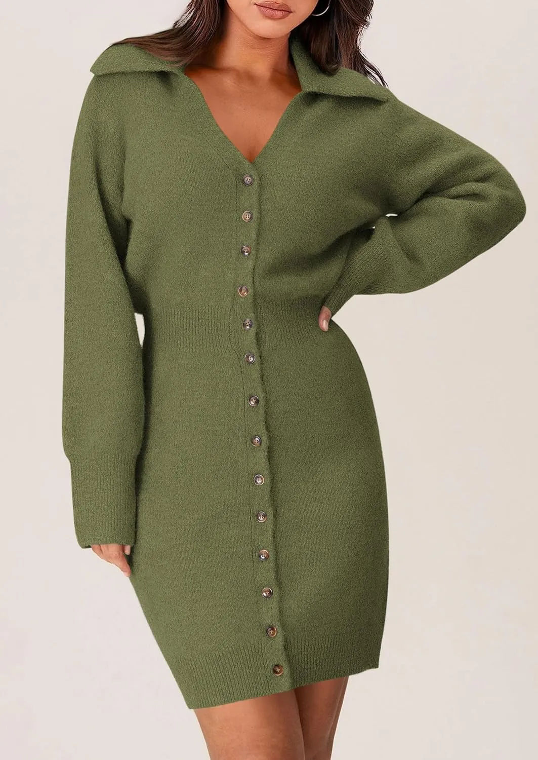 PRETTYGARDEN Sweater Dresses for Women 2025 Trendy Long Sleeve Button Down Short Spring Dress