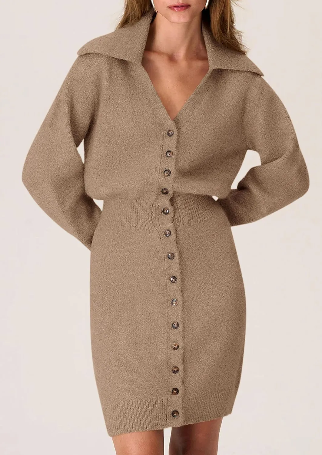 PRETTYGARDEN Sweater Dresses for Women 2025 Trendy Long Sleeve Button Down Short Spring Dress