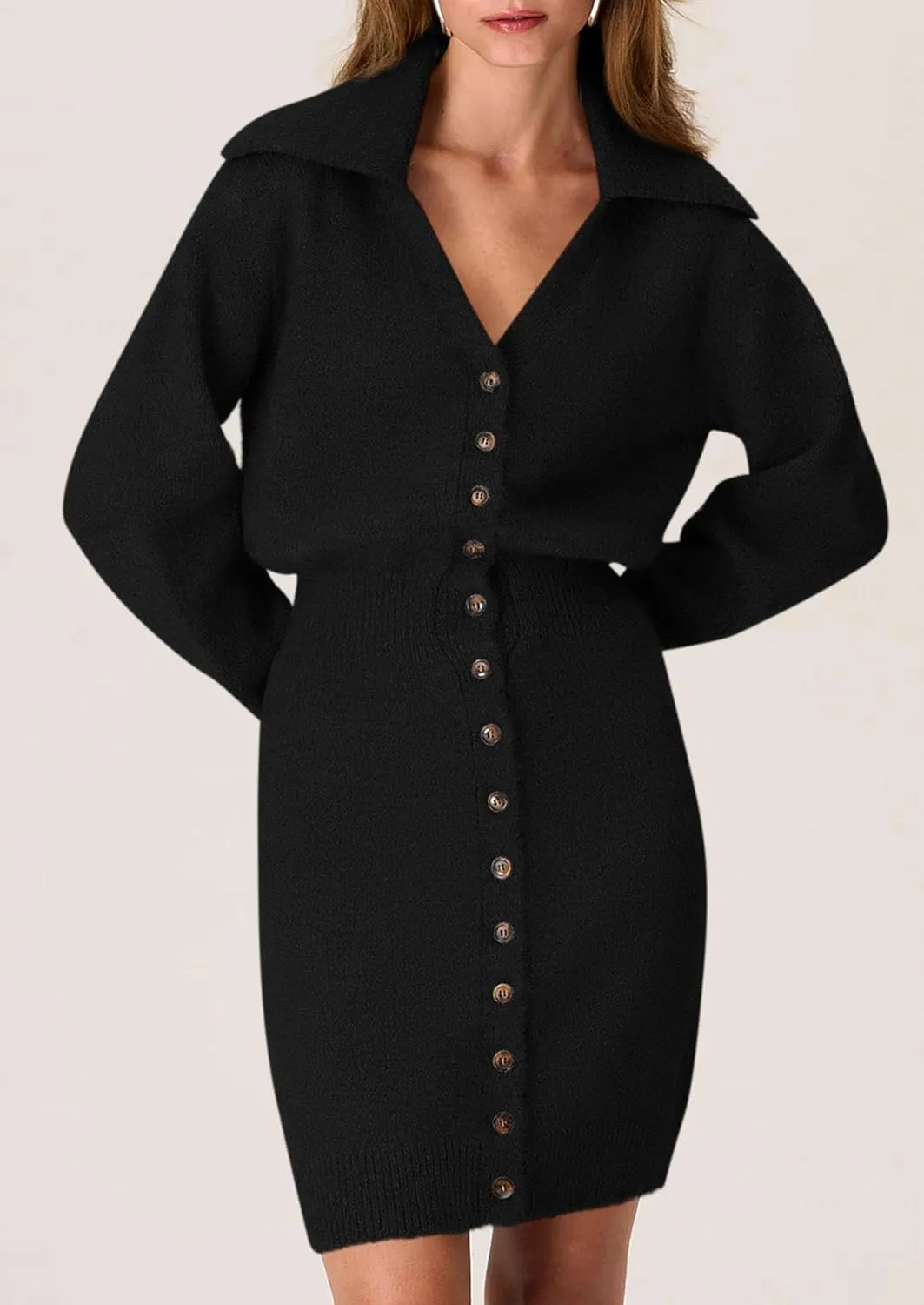 PRETTYGARDEN Sweater Dresses for Women 2025 Trendy Long Sleeve Button Down Short Spring Dress