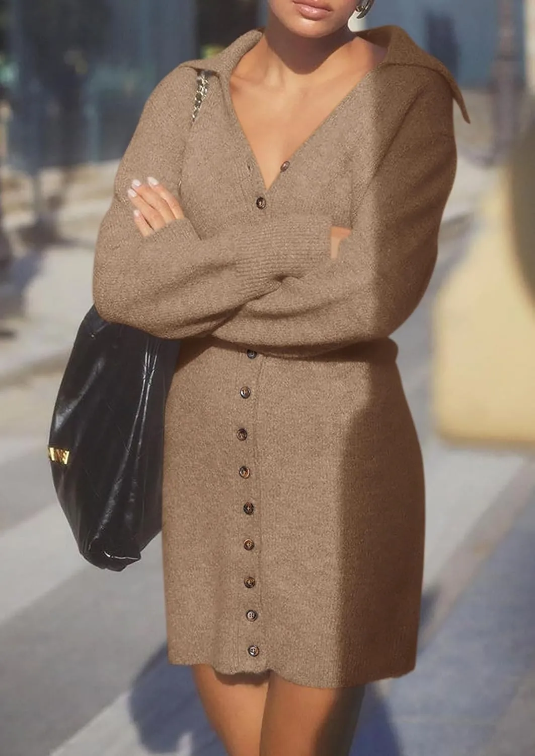 PRETTYGARDEN Sweater Dresses for Women 2025 Trendy Long Sleeve Button Down Short Spring Dress