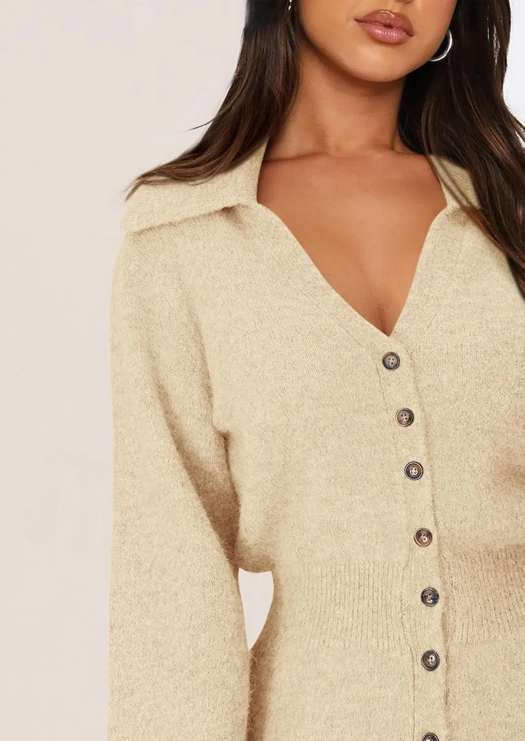 PRETTYGARDEN Sweater Dresses for Women 2025 Trendy Long Sleeve Button Down Short Spring Dress
