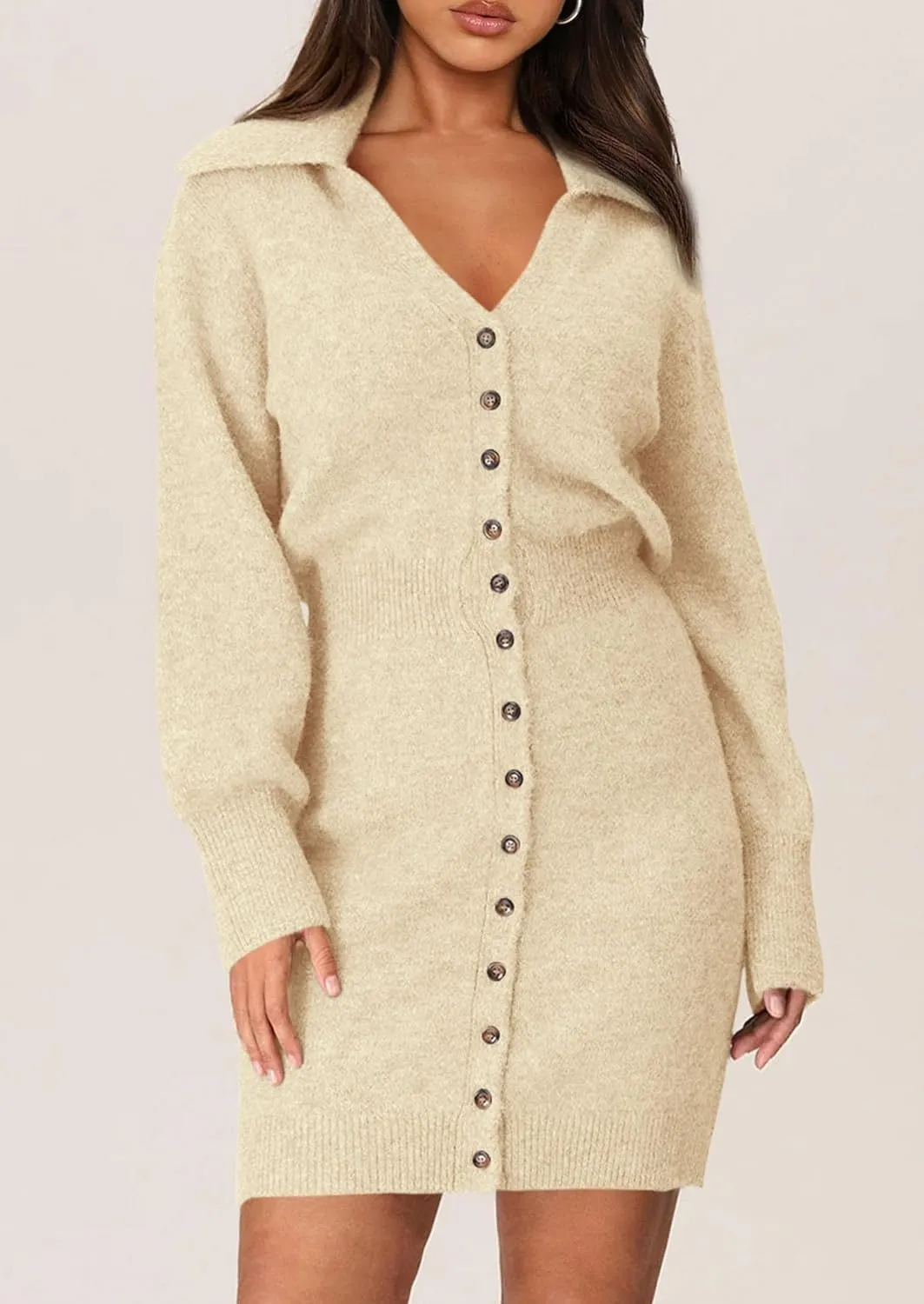 PRETTYGARDEN Sweater Dresses for Women 2025 Trendy Long Sleeve Button Down Short Spring Dress