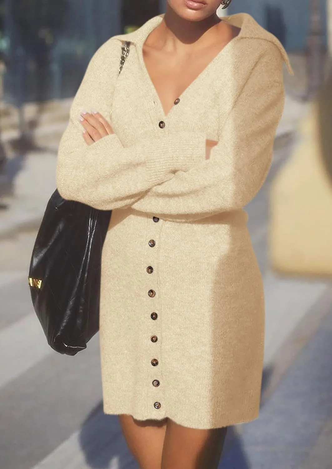 PRETTYGARDEN Sweater Dresses for Women 2025 Trendy Long Sleeve Button Down Short Spring Dress