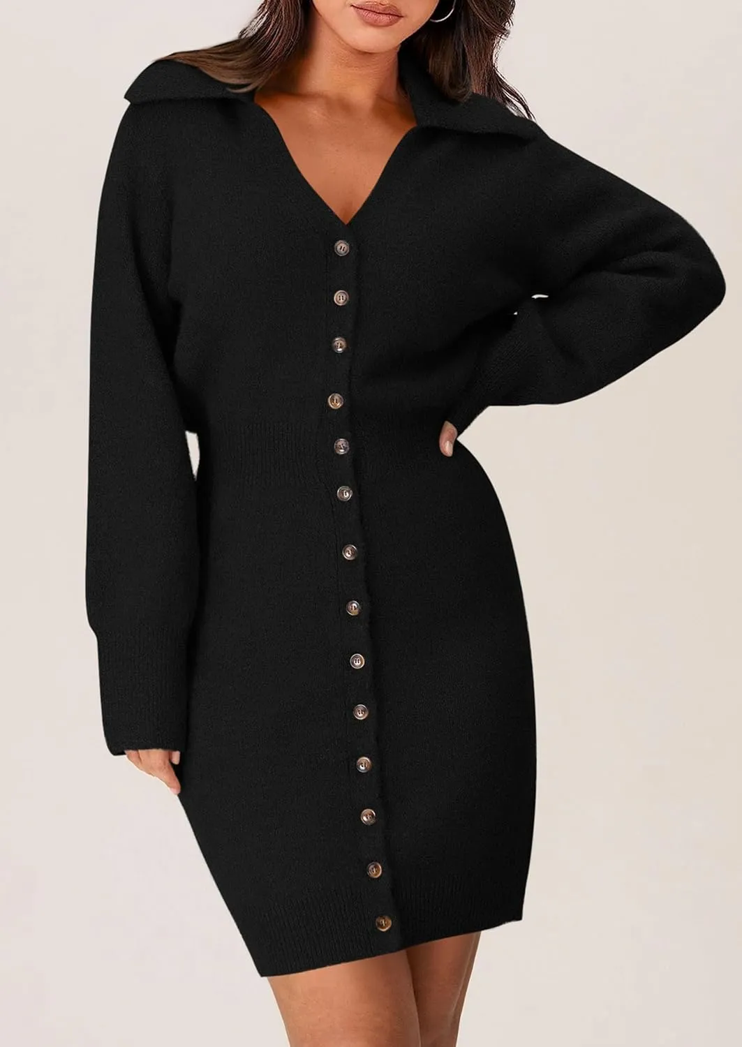 PRETTYGARDEN Sweater Dresses for Women 2025 Trendy Long Sleeve Button Down Short Spring Dress
