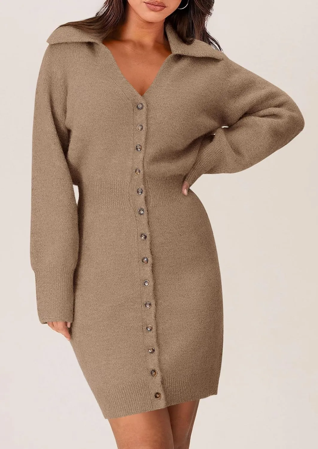 PRETTYGARDEN Sweater Dresses for Women 2025 Trendy Long Sleeve Button Down Short Spring Dress