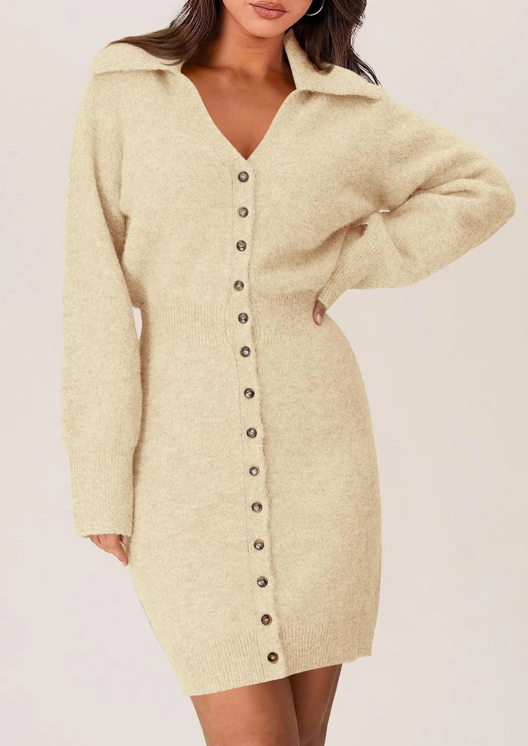 PRETTYGARDEN Sweater Dresses for Women 2025 Trendy Long Sleeve Button Down Short Spring Dress