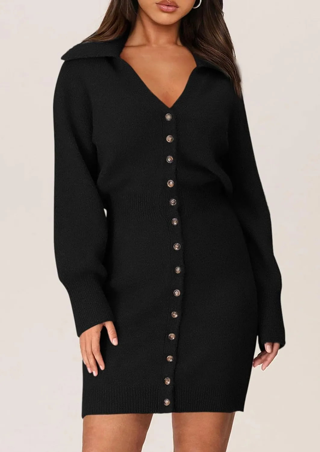 PRETTYGARDEN Sweater Dresses for Women 2025 Trendy Long Sleeve Button Down Short Spring Dress