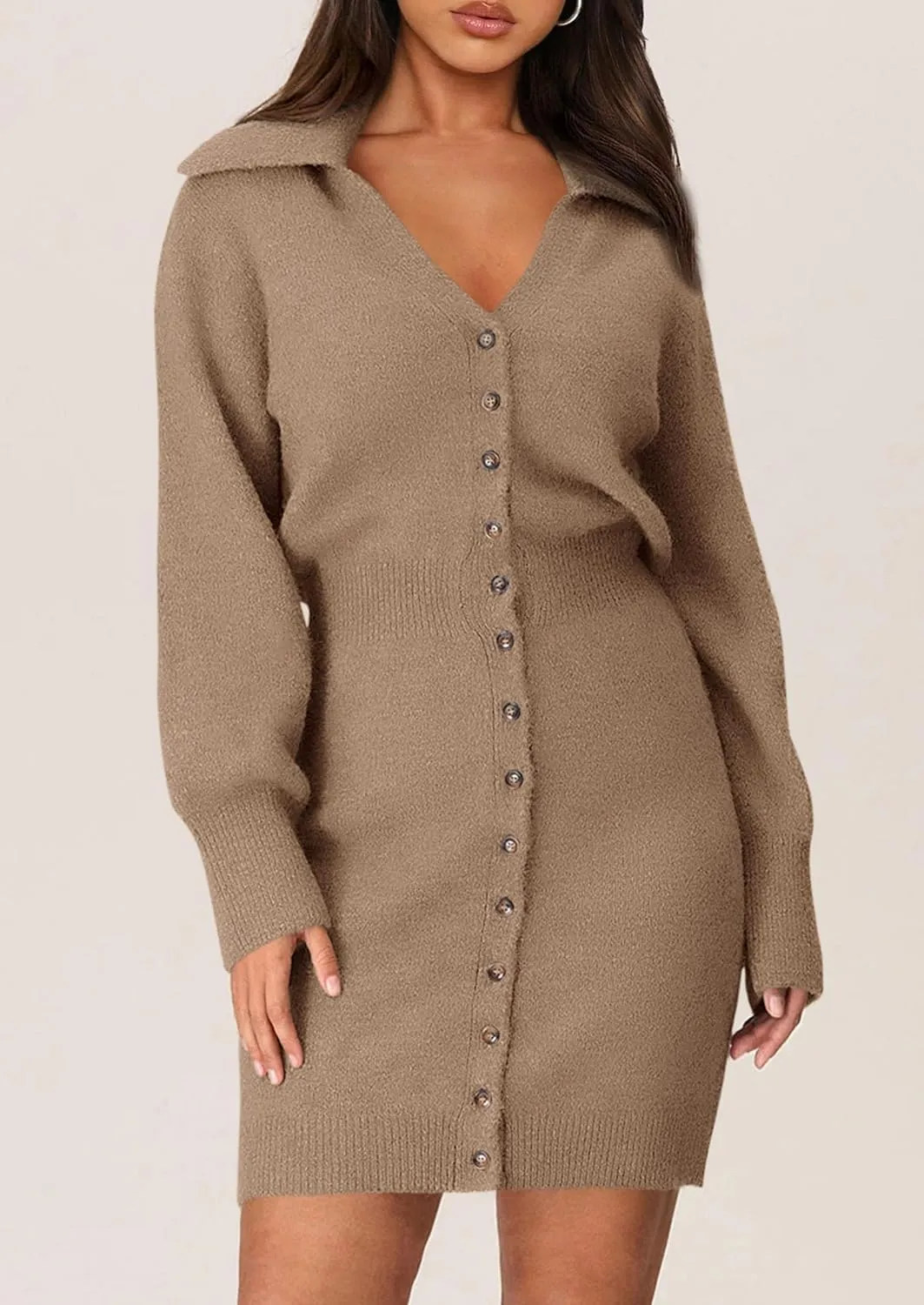 PRETTYGARDEN Sweater Dresses for Women 2025 Trendy Long Sleeve Button Down Short Spring Dress