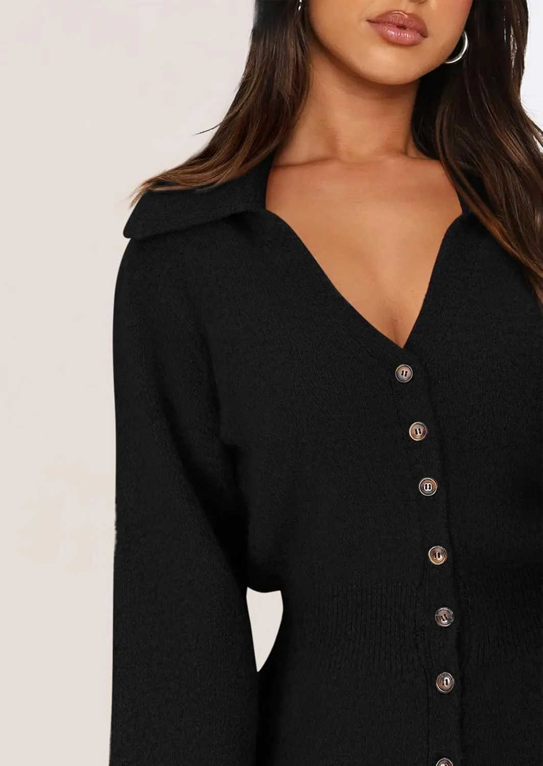 PRETTYGARDEN Sweater Dresses for Women 2025 Trendy Long Sleeve Button Down Short Spring Dress